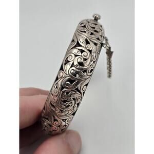 Heavy Sterling Silver India Floral Vine Bracelet Vintage